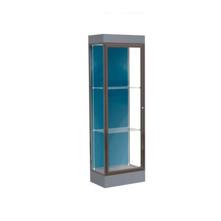 Waddell Display Case Of Ghent Edge Lighted Floor Case, Blue Steel Back, Dark Bronze Frame, 6" Carbon Mesh Base, 24"W x 76"H x 20"D 91LFBS-BZ-CM